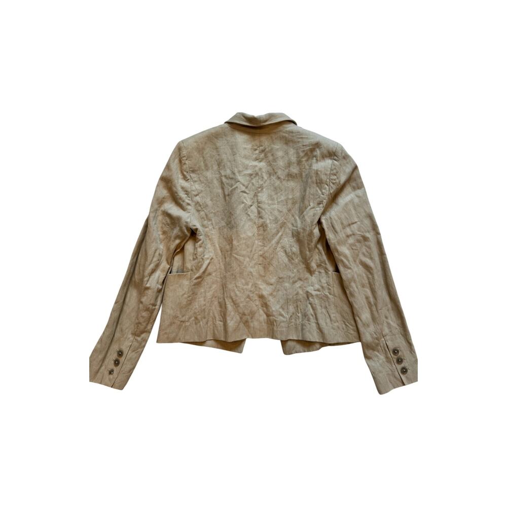 Vince Linen Cotton Blazer Women’s 8 Beige Open Front Cropped Jacket Summer - Picture 3 of 16